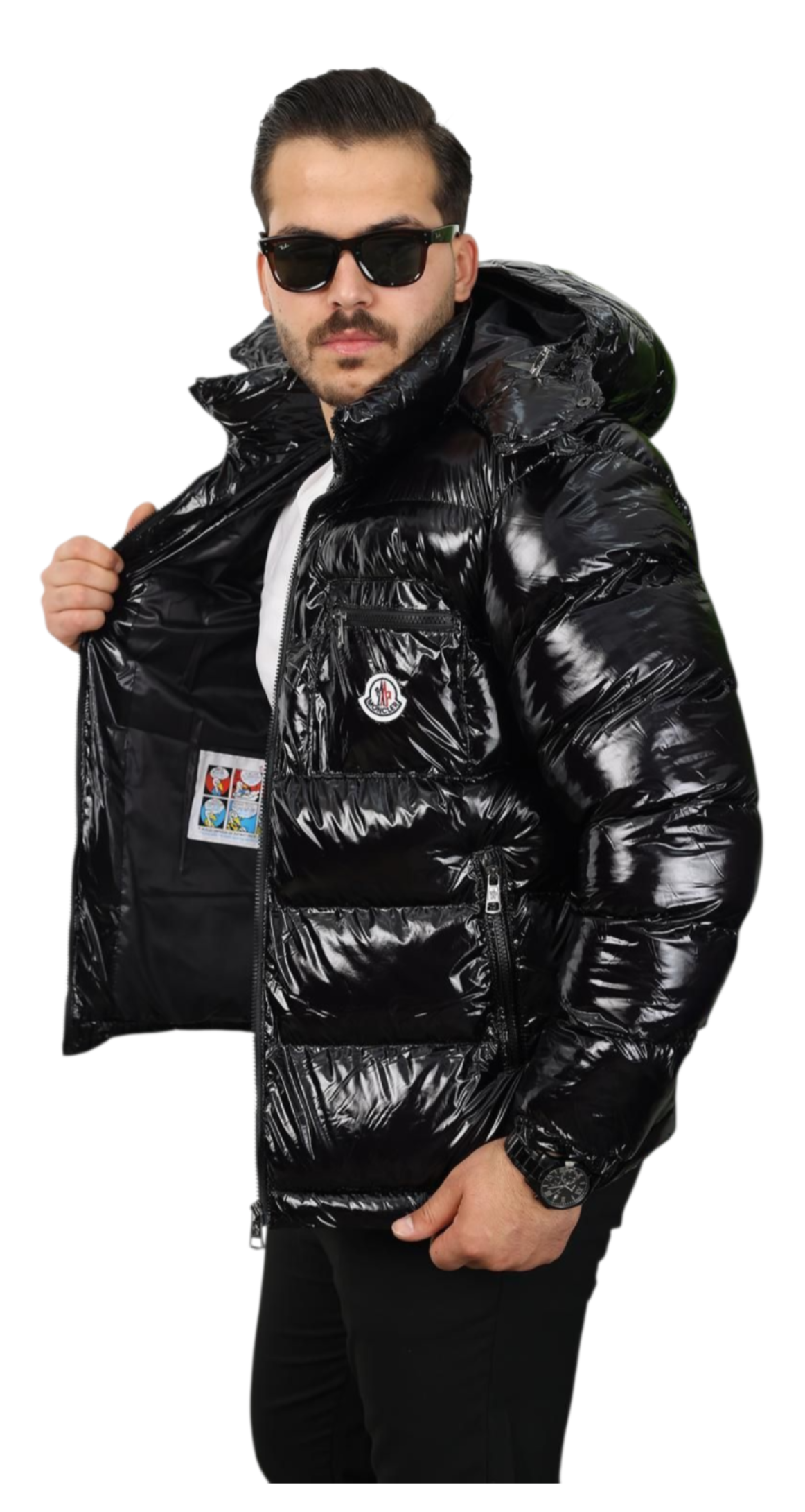 Geaca Moncler Zip Negru lucios+un cadou surpriza
