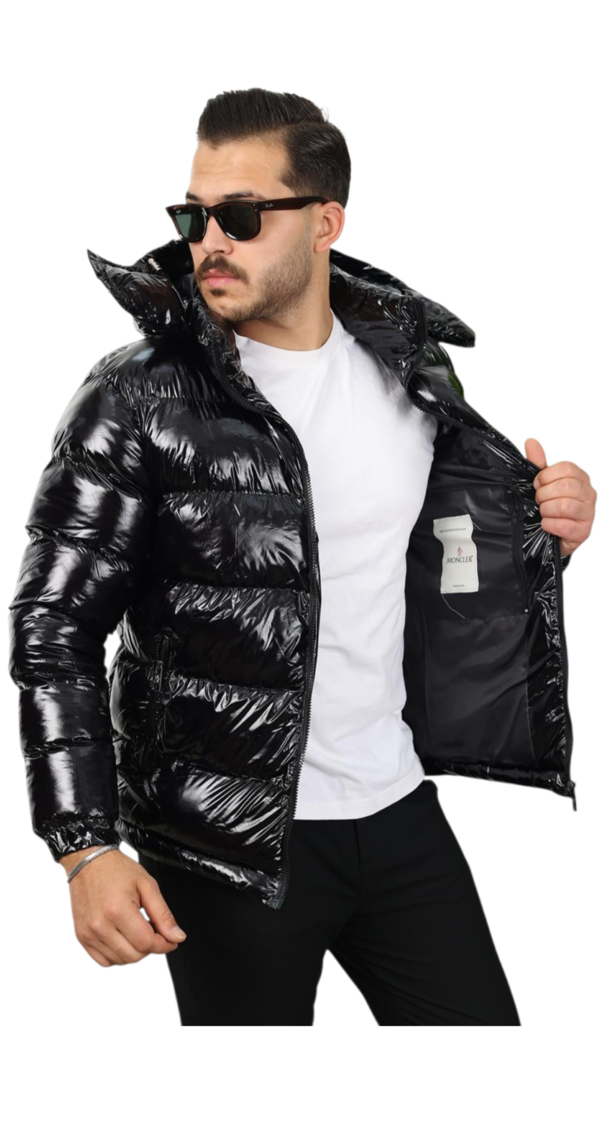 Geaca Moncler Zip Negru lucios+un cadou surpriza